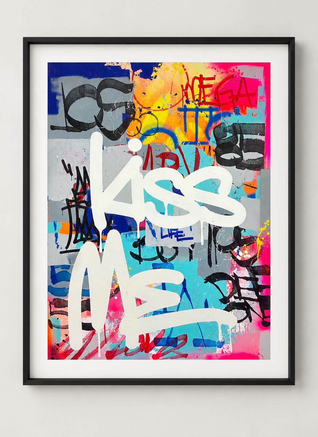 Kiss Me black shadow-box framed print mockup