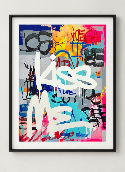 Kiss Me black shadow-box framed print mockup