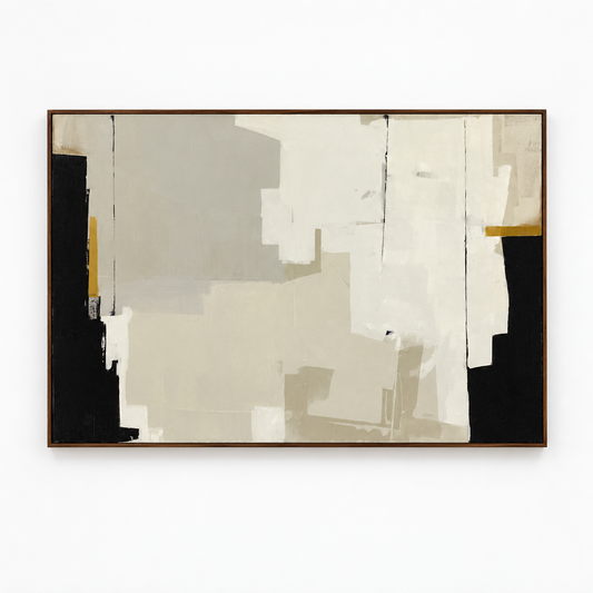 Cream charcoal and ochre abstract painting by Karlos Marquez